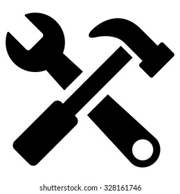 Hammer And Wrench vector icon. Style is flat symbol, black color, rounded angles, white background.