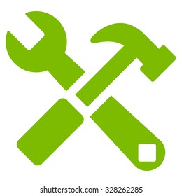 Hammer And Wrench vector icon. Style is flat symbol, eco green color, rounded angles, white background.