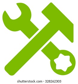 Hammer And Wrench vector icon. Style is flat symbol, eco green color, rounded angles, white background.