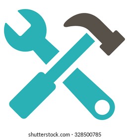 Hammer And Wrench vector icon. Style is bicolor flat symbol, grey and cyan colors, rounded angles, white background.