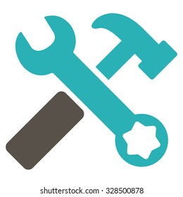 Hammer And Wrench vector icon. Style is bicolor flat symbol, grey and cyan colors, rounded angles, white background.
