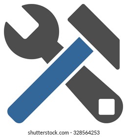 Hammer And Wrench vector icon. Style is bicolor flat symbol, cobalt and gray colors, rounded angles, white background.