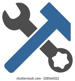 Hammer And Wrench vector icon. Style is bicolor flat symbol, cobalt and gray colors, rounded angles, white background.