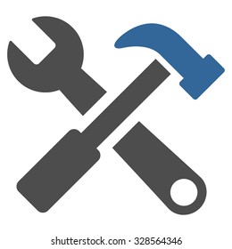 Hammer And Wrench vector icon. Style is bicolor flat symbol, cobalt and gray colors, rounded angles, white background.
