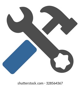Hammer And Wrench vector icon. Style is bicolor flat symbol, cobalt and gray colors, rounded angles, white background.