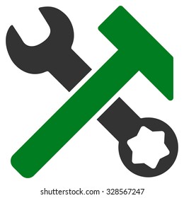 Hammer And Wrench vector icon. Style is bicolor flat symbol, green and gray colors, rounded angles, white background.