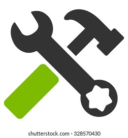 Hammer And Wrench vector icon. Style is bicolor flat symbol, eco green and gray colors, rounded angles, white background.