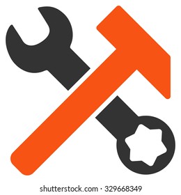 Hammer And Wrench vector icon. Style is bicolor flat symbol, orange and gray colors, rounded angles, white background.