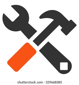 Hammer And Wrench vector icon. Style is bicolor flat symbol, orange and gray colors, rounded angles, white background.