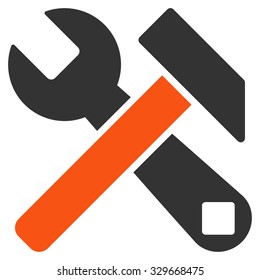 Hammer And Wrench vector icon. Style is bicolor flat symbol, orange and gray colors, rounded angles, white background.
