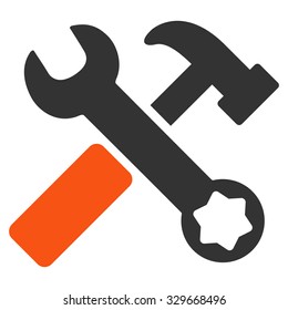 Hammer And Wrench vector icon. Style is bicolor flat symbol, orange and gray colors, rounded angles, white background.