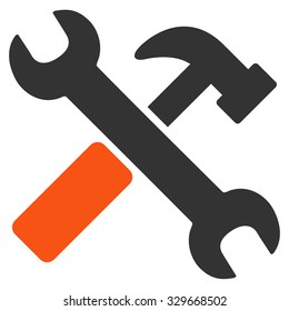 Hammer And Wrench vector icon. Style is bicolor flat symbol, orange and gray colors, rounded angles, white background.