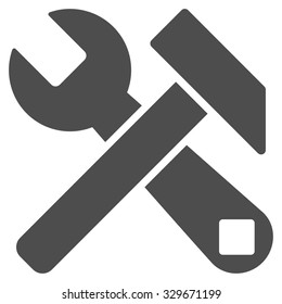 Hammer And Wrench vector icon. Style is flat symbol, gray color, rounded angles, white background.