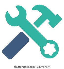 Hammer And Wrench vector icon. Style is bicolor flat symbol, cobalt and cyan colors, rounded angles, white background.