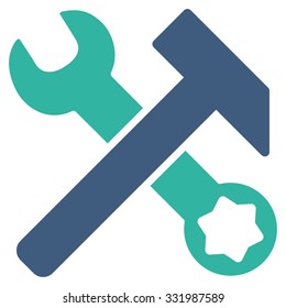 Hammer And Wrench vector icon. Style is bicolor flat symbol, cobalt and cyan colors, rounded angles, white background.