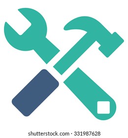 Hammer And Wrench vector icon. Style is bicolor flat symbol, cobalt and cyan colors, rounded angles, white background.