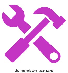 Hammer And Wrench vector icon. Style is flat symbol, violet color, rounded angles, white background.