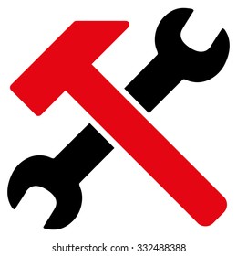 Hammer And Wrench vector icon. Style is bicolor flat symbol, intensive red and black colors, rounded angles, white background.