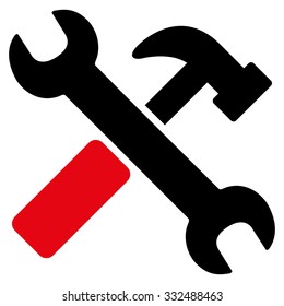 Hammer And Wrench vector icon. Style is bicolor flat symbol, intensive red and black colors, rounded angles, white background.