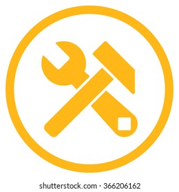 Hammer And Wrench vector icon. Style is flat circled symbol, color, rounded angles, white background.