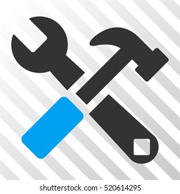 Hammer and Wrench vector pictogram. Illustration style is flat iconic bicolor blue and gray symbol on a hatch transparent background.