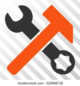 Hammer and Wrench vector pictogram. Illustration style is flat iconic bicolor orange and gray symbol on a hatched transparent background.
