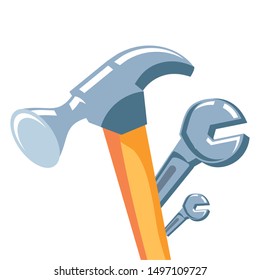 hammer with wrenches tools isolated icon