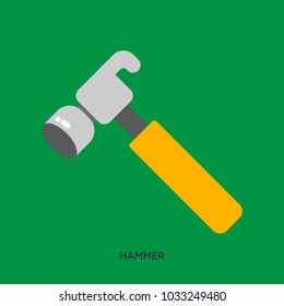 Hammer with yellow handle, typical mechanic tool on a green background. 