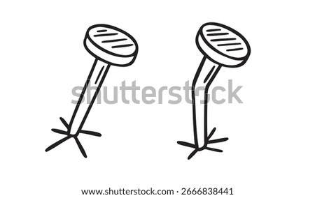 hammered nail doodle hand drawn icon. Outline drawing nail line clipart symbol. Vector illustration