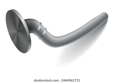 Hammered nail on surface. Iron, steel or silver pin head. Bent metal spike or hobnail with cap in cartoon style. Vector grey hardware for home construction, isolated on white background