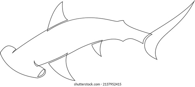Hammerhead. One line fish design silhouette. Logo design. Hand drawn minimalism style vector illustration