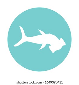 Hammerhead shark block style icon design Sea life ecosystem fauna ocean underwater water nature marine tropical theme Vector illustration