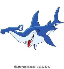 Hammerhead shark. Cartoon character isolated on white background. Colorful design for kids activity book, coloring page, colouring picture. Vector illustration for children.