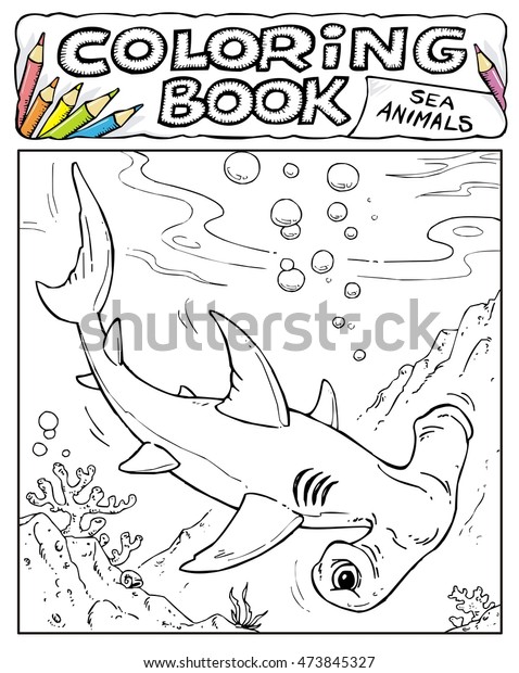 hammerhead shark coloring book pages sea stock vector