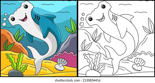 Hammerhead Shark Coloring Page Illustration