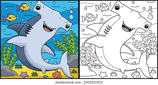 Hammerhead Shark Coloring Page Illustration