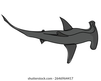 Hammerhead shark in continuous line drawing on a white background.