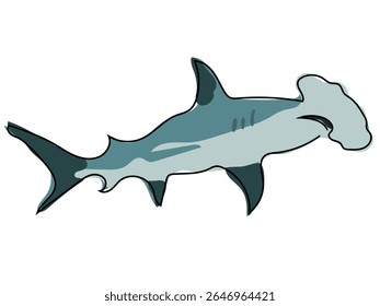 Hammerhead shark in continuous line drawing on a white background.