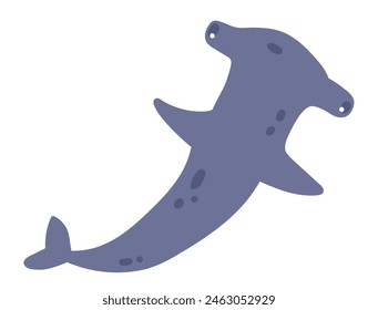 Hammerhead shark in flat design. Cute underwater predator, ocean wildlife. Vector illustration isolated.