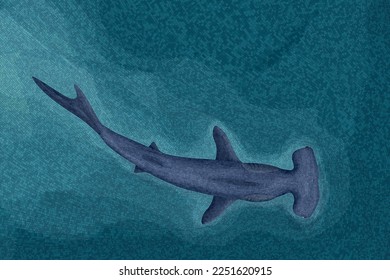 Hammerhead shark graphic mosaic wallpaper, editable vector illustration