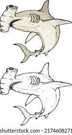 Hammerhead shark, isolated against white. Hand drawn vector illustration.