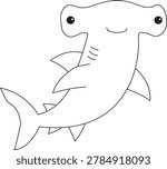Hammerhead shark line sketch featuring a unique hammer shaped head contour