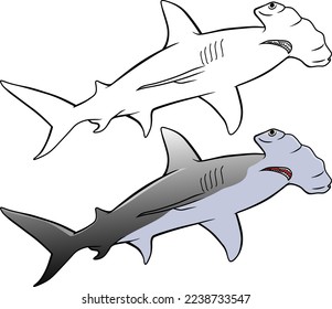 Hammerhead Shark  line vector illustration isolated on white background