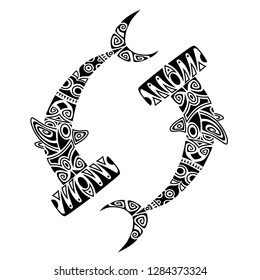 Hammerhead Shark Maori style. Tattoo sketch