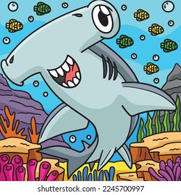 Hammerhead Shark Marine Animal Colored Cartoon 