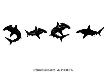 Hammerhead Shark and Ocean Predator Silhouette Vector Set