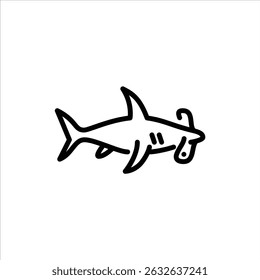 Hammerhead Shark outline icon. Hammer Shark side view black line illustration.