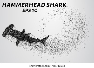 The hammerhead shark from the particles. Fish hammer consists of small circles. Vector illustration