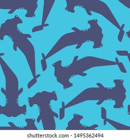 Hammerhead shark pattern seamless. Water predator background. Large predatory sea fish ornament. Vector texture