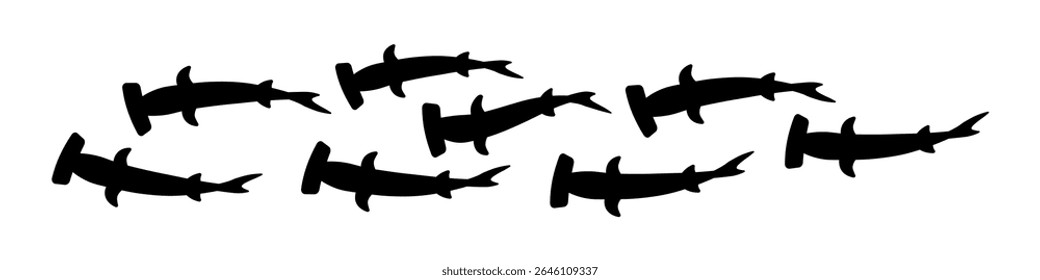 Hammerhead Shark School Swimming in Curve - Ocean Predator Silhouette Icon Design